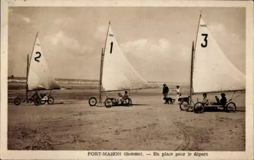 Ak Fort Mahon Plage Somme, Segelwagen am Strand