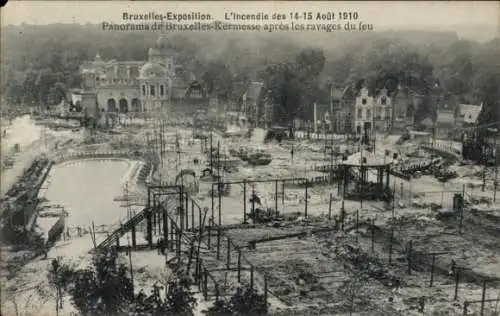 Ak Brüssel Brüssel, Weltausstellung 1910, Brand vom 14.-15. August