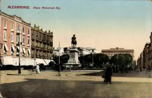 Ak Alexandria Ägypten, Mohamed Ali Platz, Denkmal