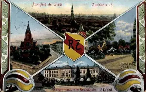 Studentika Ak Zwickau in Sachsen, Realgymnasium mit Realschule, Albertplatz, Moritzkirche