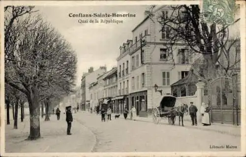 Ak Conflans Sainte Honorine Yvelines, Quai de la République, Kutsche