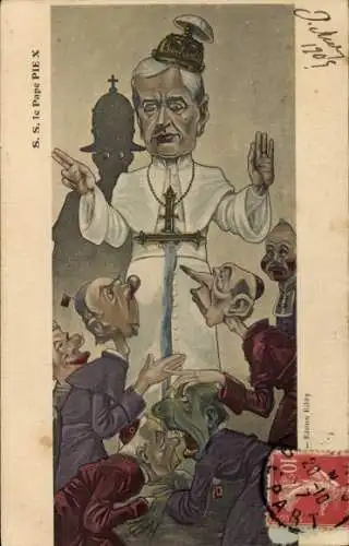 Künstler Ak Papst Pius X., Giuseppe Melchiorre Sarto, Portrait, Karikatur