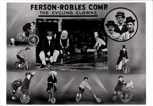 Ak Ferson Robles Comp., fahrradfahrende Clowns