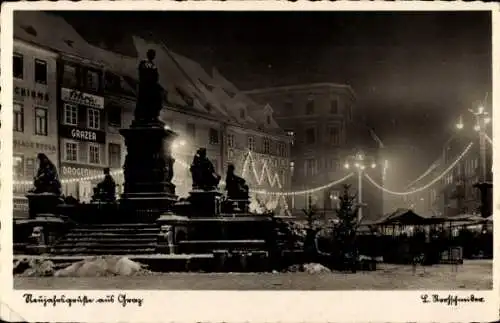 Ak Graz Steiermark, Denkmal bei Nacht, Neujahr