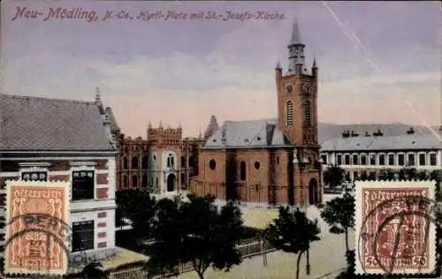 Ak Neu-Mödling in Niederösterreich, Hyrtl-Platz, St. Josefs-Kirche