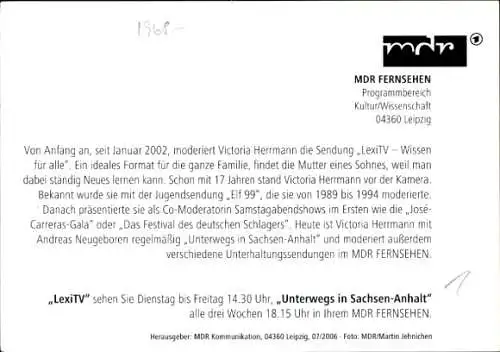 Ak Moderatorin Victoria Herrmann, Portrait, Lexi TV, Autogramm