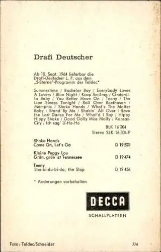 Ak Sänger Drafi Deutscher, Portrait, Autogramm