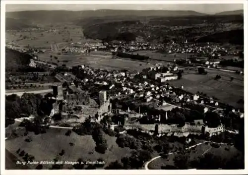 Ak Rötteln Haagen Lörrach in Baden,  Fliegeraufnahme, Burgruine Rötteln, Brombach