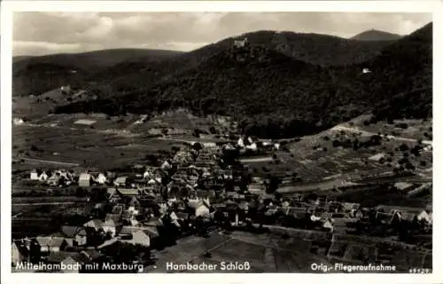 Ak Hambach Neustadt an der Weinstraße, Maxburg, Hambacher Schloss, Fliegeraufnahme