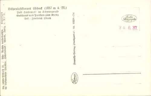 Ak Escheck Schönwald im Schwarzwald, Fliegeraufnahme, Gasthaus und Pension zum Kreuz