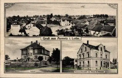 Ak Aumetz Lothringen Moselle, Gesamtansicht, Zollamt, Konsumgeschäft