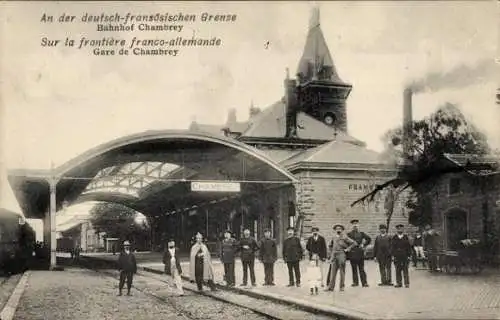 Ak Chambrey Lothringen Moselle, Bahnhof, Gleisansicht, Deutsch-französische Grenze