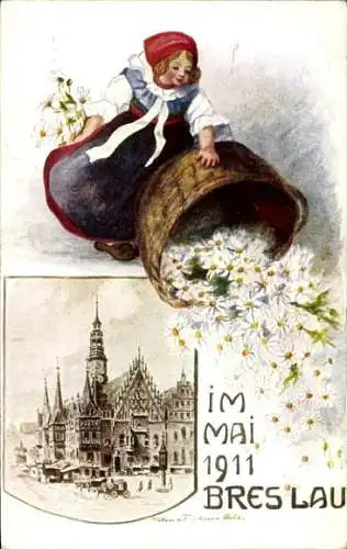 Litho Wrocław Breslau Schlesien, Mai 1911, Margaretentag, Rathaus