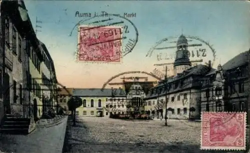 Ak Auma in Thüringen, Marktplatz, Rathaus