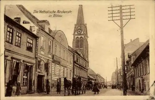 Ak Jelgava Mitau Lettland, Die katholische Kirchenstraße, Kirchturm