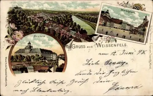 Litho Weißenfels an der Saale, Totale, Marktplatz, Schloss