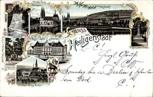 Litho Heilbad Heiligenstadt Eichsfeld Thür., Altstädter Kirche, Gymnasium, Lorenz Kellner Denkmal