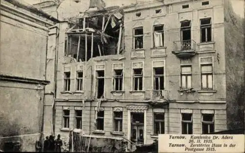 Ak Tarnów Tarnau Polen, Zerstörtes Haus in der Postgasse, Kriegszerstörungen, I WK