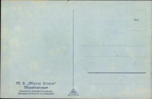 Ak HSDG Passagierschiff MS Monte Olivia, Maschinenraum, Innenansicht