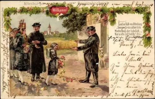 Litho Altenburg in Thüringen, Altenburger Bauernhochzeit, Trachten