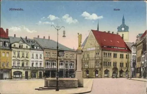 Ak Mittweida in Sachsen, Marktplatz, Gasthaus Burgkeller, Geschäft Ferdinand Dester