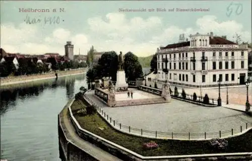 Ak Heilbronn am Neckar, Neckar-Hotel, Bismarckdenkmal