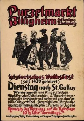 Ak Billigheim Ingenheim in der Pfalz, Purzelmarkt, historisches Volksfest