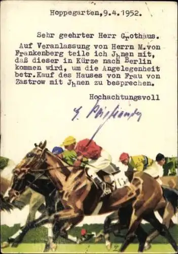 Künstler Ak Hohlwein, Hoppegarten in Brandenburg, Rennbahn, Pferderennen