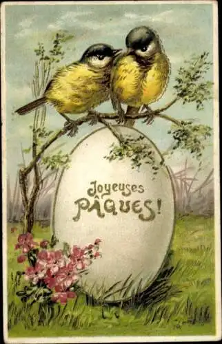 Präge Litho Glückwunsch Ostern, Zwei Vögel, Osterei