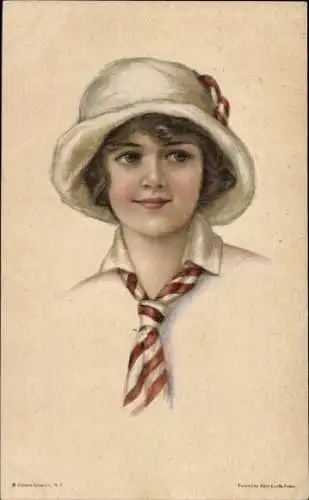 Künstler Ak American Girl No. 64, junge Frau mit Hut