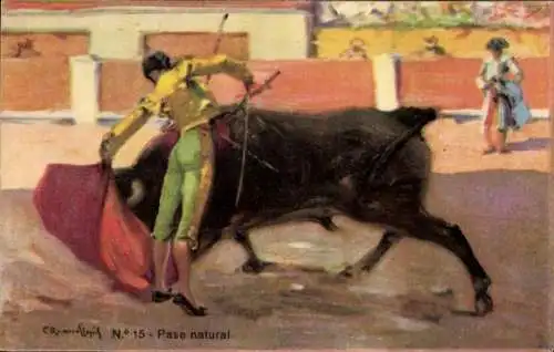 Künstler Ak Stierkampf, Arena, Torero, Stier, Angriff