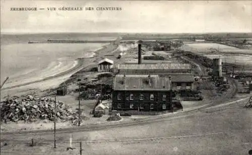 Ak Zeebrugge Westflandern, vue generale des chantiers