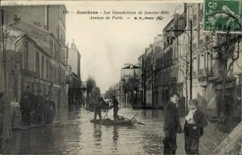 Ak Asnières sur Seine Hauts-de-Seine, Avenue de Paris, Hochwasser Januar 1910