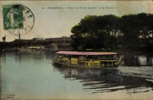 Ak Asnières sur Seine Hauts-de-Seine, Pointe de l'Ile de la Jatte, Le Touriste, Fahrgastschiff