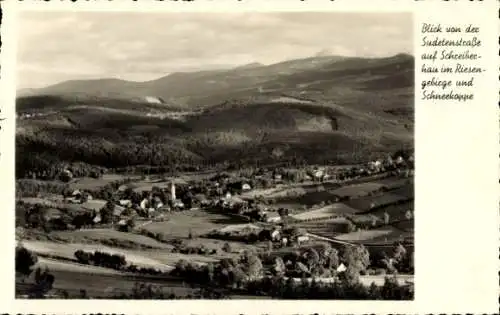 Ak Szklarska Poręba Schreiberhau Riesengebirge Schlesien, Ort von Sudetenstraße aus gesehen