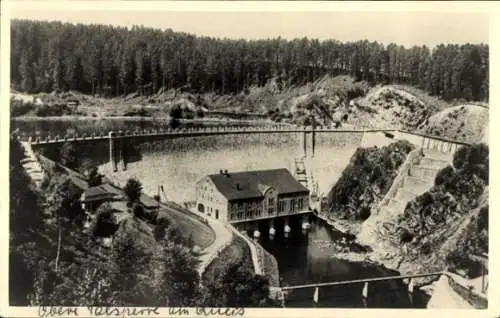 Ak Lubań Lauban Schlesien, Talsperre Goldentraum im Queistal, Kraftwerk