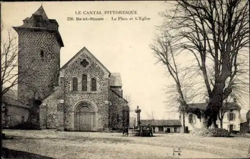 Ak Saint Simon Cantal, La Place, Kirche