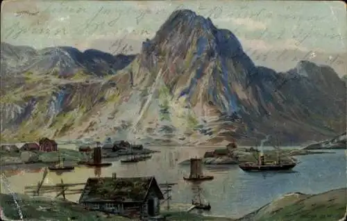 Künstler Ak Svolvær Svolvaer Norwegen, Gesamtansicht