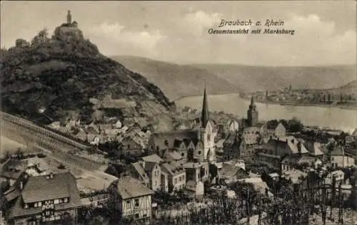 Ak Braubach am Rhein, Gesamtansicht mit Marksburg