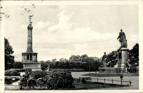 Ak Berlin Tiergarten, Platz der Republik mit Siegessäule und Bismarckdenkmal