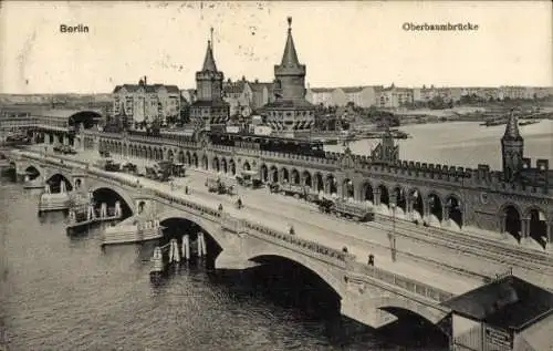 Ak Berlin Friedrichshain Kreuzberg, Oberbaumbrücke