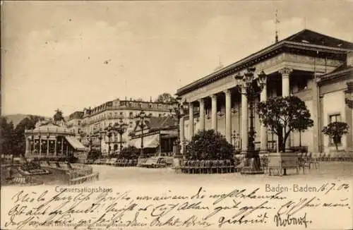 Ak Baden Baden am Schwarzwald, Konversationshaus, Musikpavillon, Hotel Messner