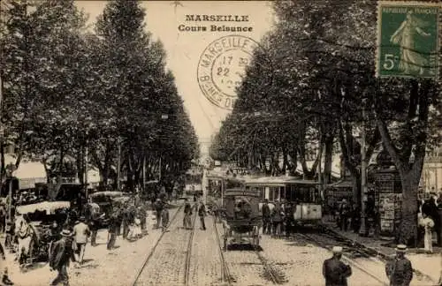 Ak Marseille Bouches du Rhône, Cours Belsunce, Straßenbahn