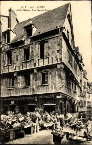 Ak Rouen Seine Maritime, Altes Haus, Rue Eau de Robec