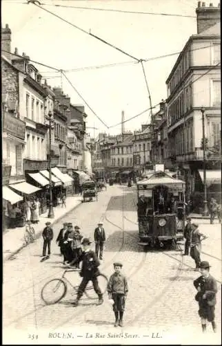 Ak Rouen Seine-Maritime, Rue Saint Sever, Straßenbahn