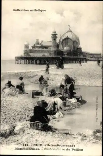 Ak Nizza Nizza Alpes Maritimes, Promenadenpier, Wäscherinnen, Mündung des Paillon