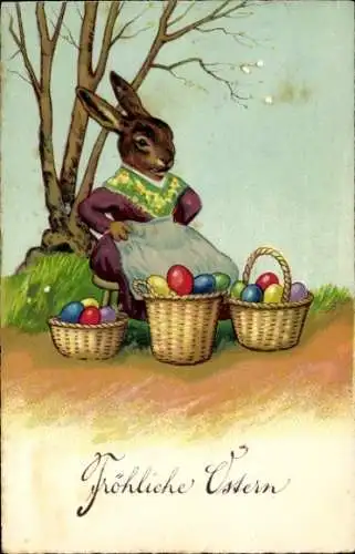 Ak Glückwunsch Ostern, Osterhase, Ostereier, Körbe