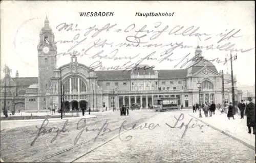 Ak Wiesbaden in Hessen, Hauptbahnhof, Straßenbahn