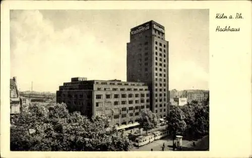 Ak Köln am Rhein, Hochhaus, Reklame Klosterfrau, Straßenbahn