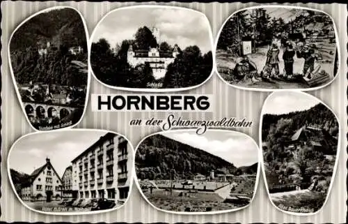 Ak Hornberg an der Schwarzwaldbahn, Freibad, Hotel Bären, Rathaus, altes Bauernhaus